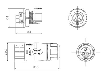 Connettore Fotovoltaico Circolare BC01 (Tre Spille)